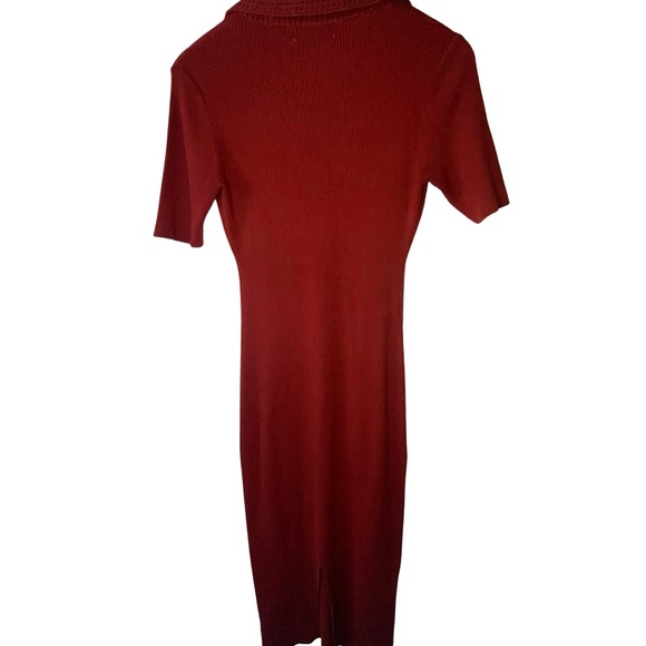 Caroline Constas Red Bodycon Midi Dress with‎ Polo Collar - Picture 4 of 7